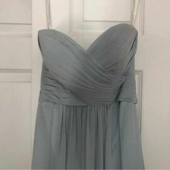 Azazie Strapless Dress in Light Blue and White - Picture 3 of 10